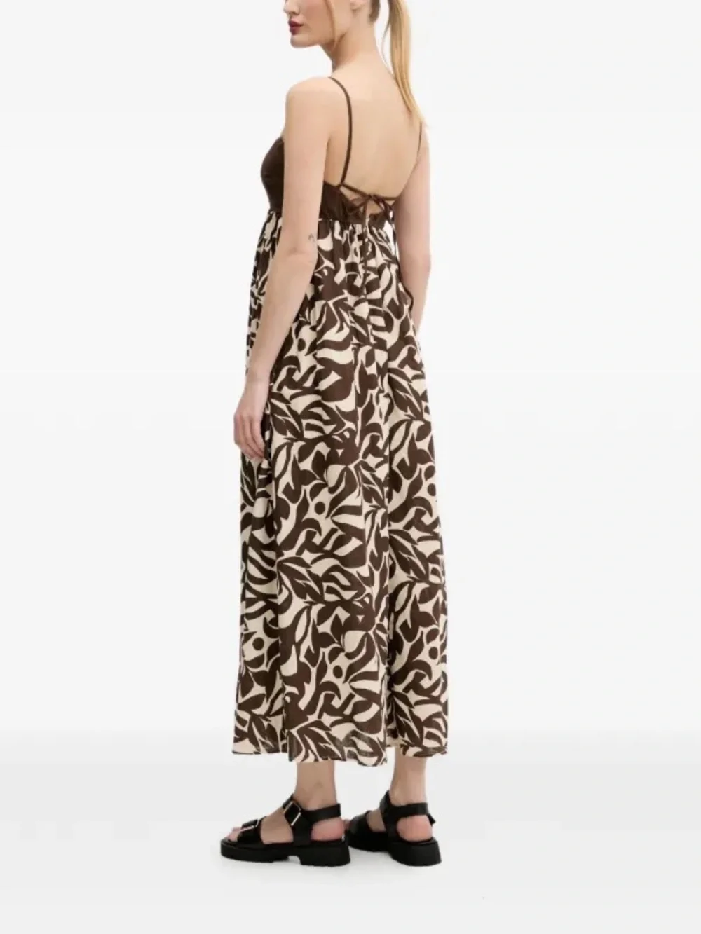 Abercrombie & Fitch Brown Cream Linen Blend Abstract Floral Maxi